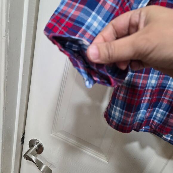 J.Crew Mercantile Plaid Ruffle Blouse Women’s M Red Blue Long Sleeve - Picture 10 of 12